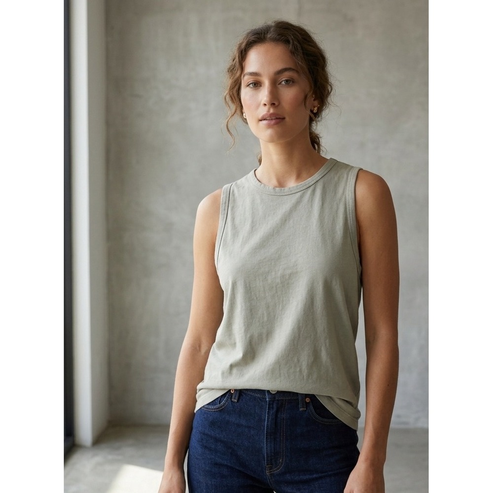 MATE Organic Cotton Muscle Tank Top Sage Green Minimalist XS